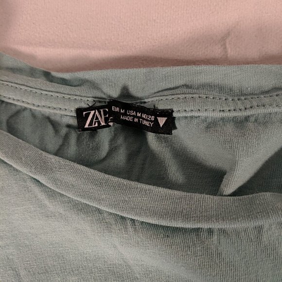 2 Zara T-Shirts Tops White Teal Blue Mint Green Pocket Detail Women's M Medium - Picture 4 of 16